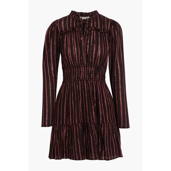 Ulla Johnson Rosalind Metallic Chocolate Striped Mini Dress Size 6 - Picture 10 of 11